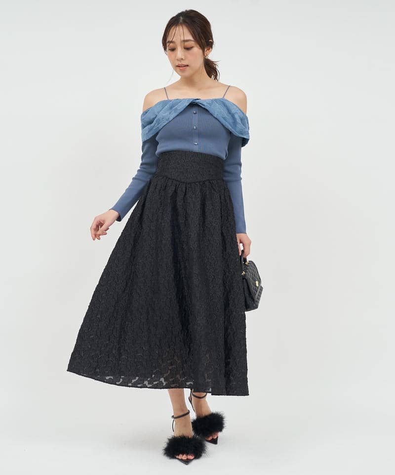 ハイウエストジャガードフレアスカート 詳細画像 ブラック 7