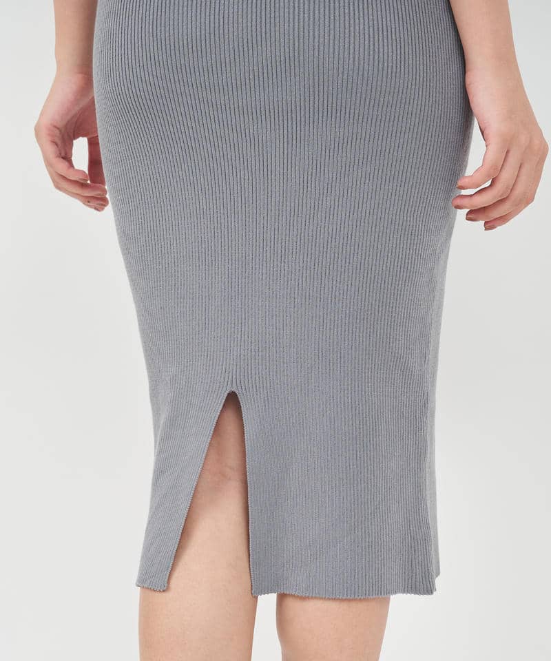 衿付配色ニットタイトワンピース 詳細画像 グレー 6