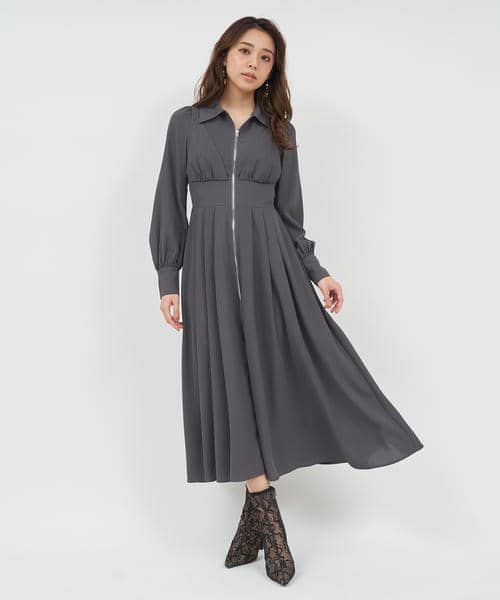コルセット風フロントZIPシャツワンピース 詳細画像
