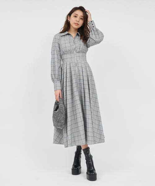 コルセット風フロントZIPシャツワンピース 詳細画像