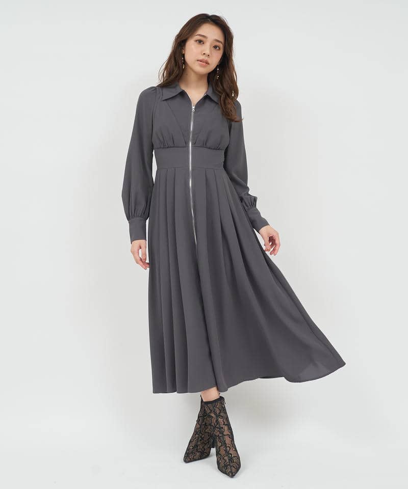 コルセット風フロントZIPシャツワンピース 詳細画像 グレー 1