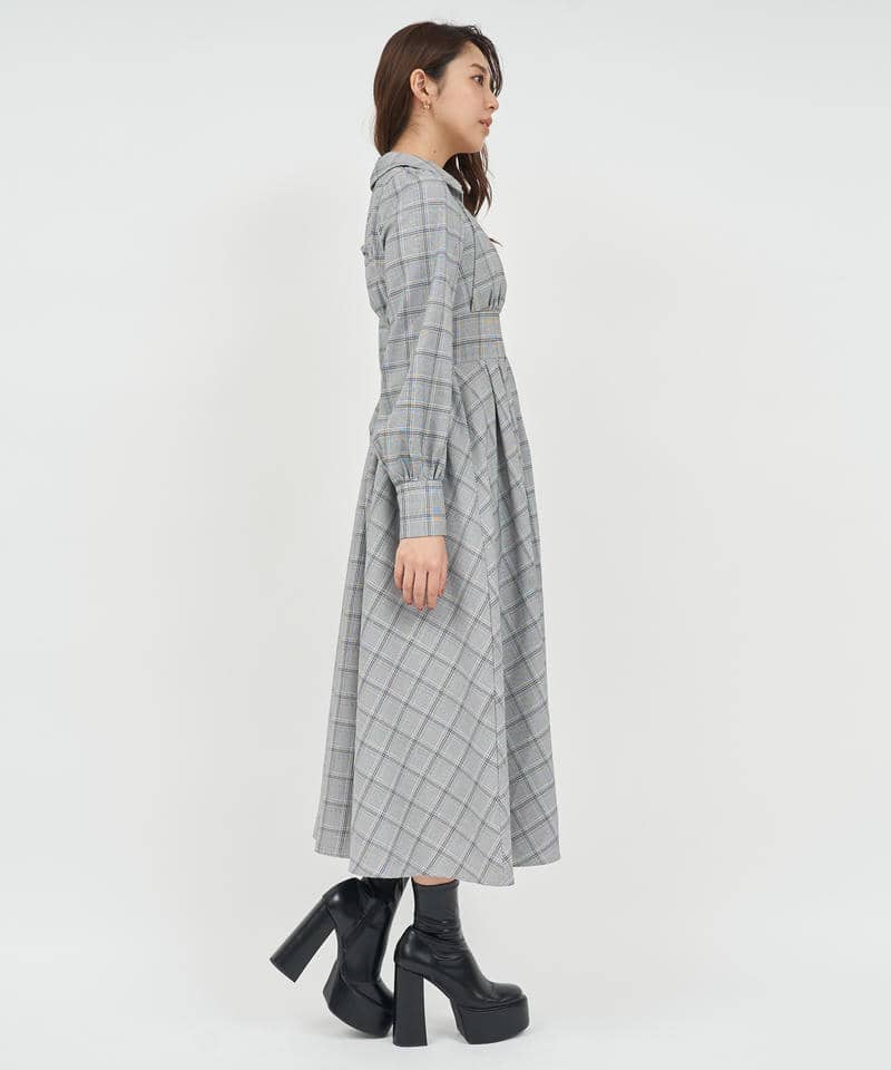 コルセット風フロントZIPシャツワンピース 詳細画像 チェック 2