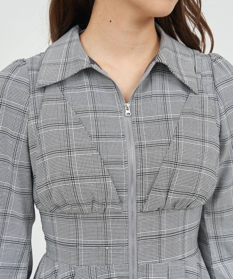 コルセット風フロントZIPシャツワンピース 詳細画像 チェック 5