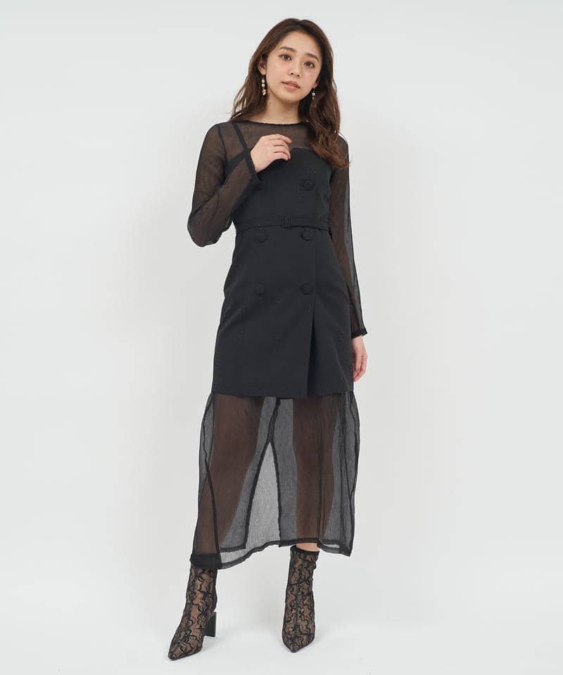 ダブルボタンシアーレイヤードロングワンピース 詳細画像 ブラック 1