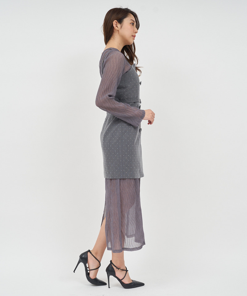 ダブルボタンシアーレイヤードロングワンピース 詳細画像 ブラック 3