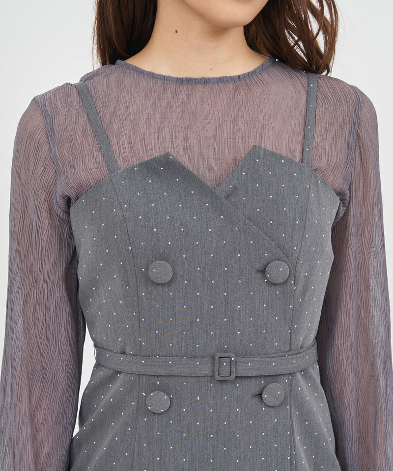 ダブルボタンシアーレイヤードロングワンピース 詳細画像 ブラック 5