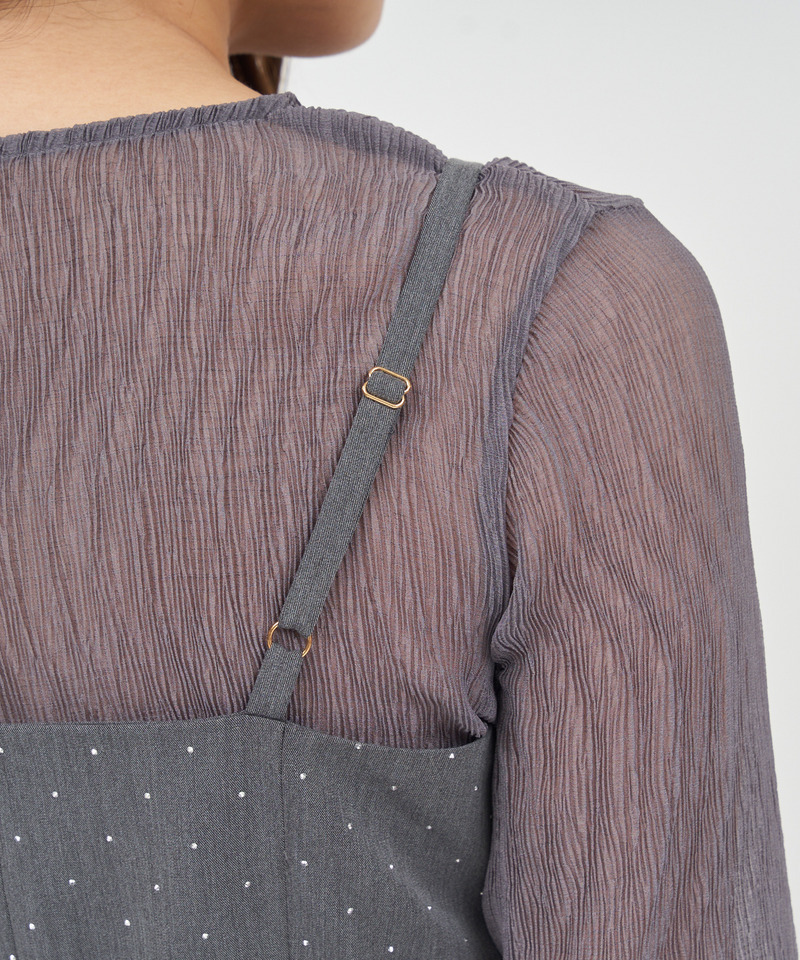 ダブルボタンシアーレイヤードロングワンピース 詳細画像 ブラック 7