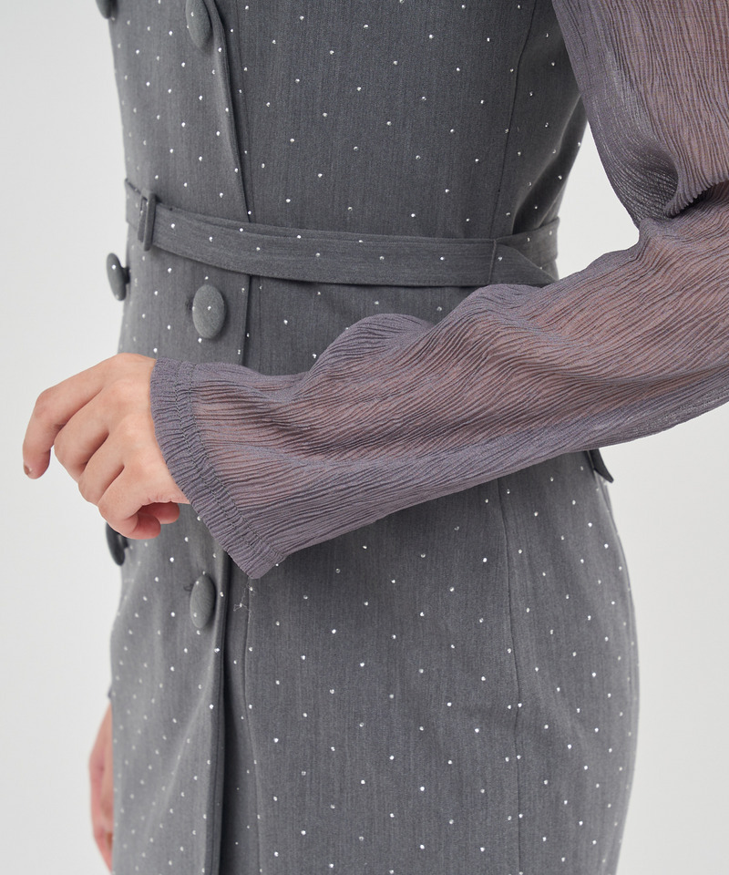 ダブルボタンシアーレイヤードロングワンピース 詳細画像 ブラック 8