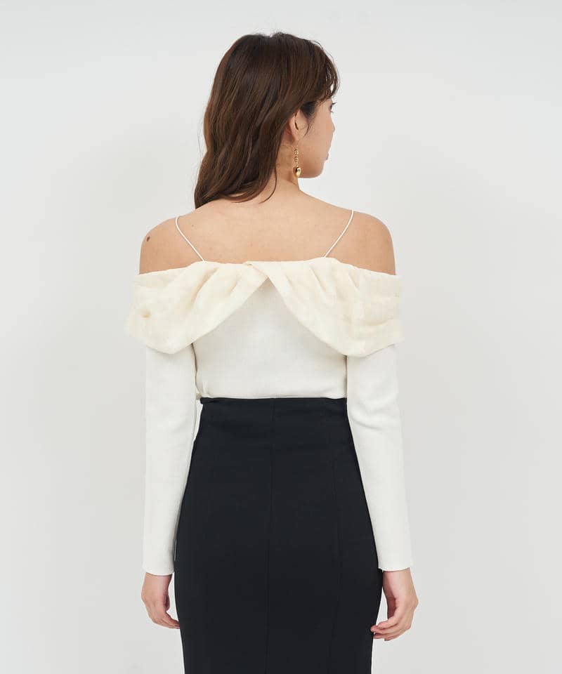 ジャガードフラワードッキングオフショルニットトップス 詳細画像 オフホワイト 3