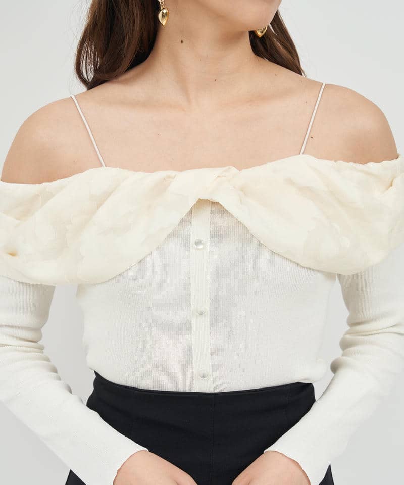 ジャガードフラワードッキングオフショルニットトップス 詳細画像 オフホワイト 5