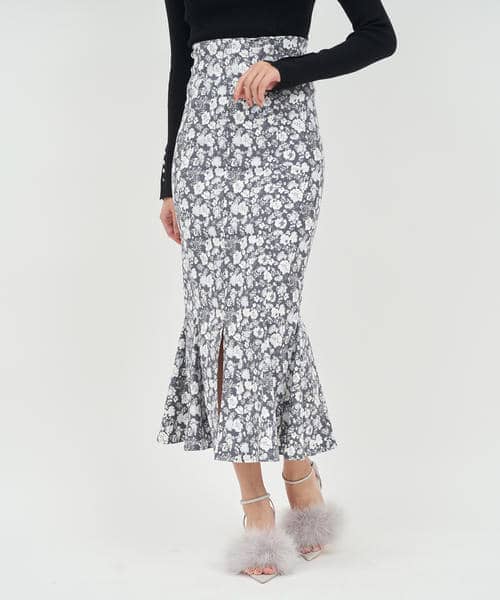 柄ストレッチマーメイドスカート 詳細画像