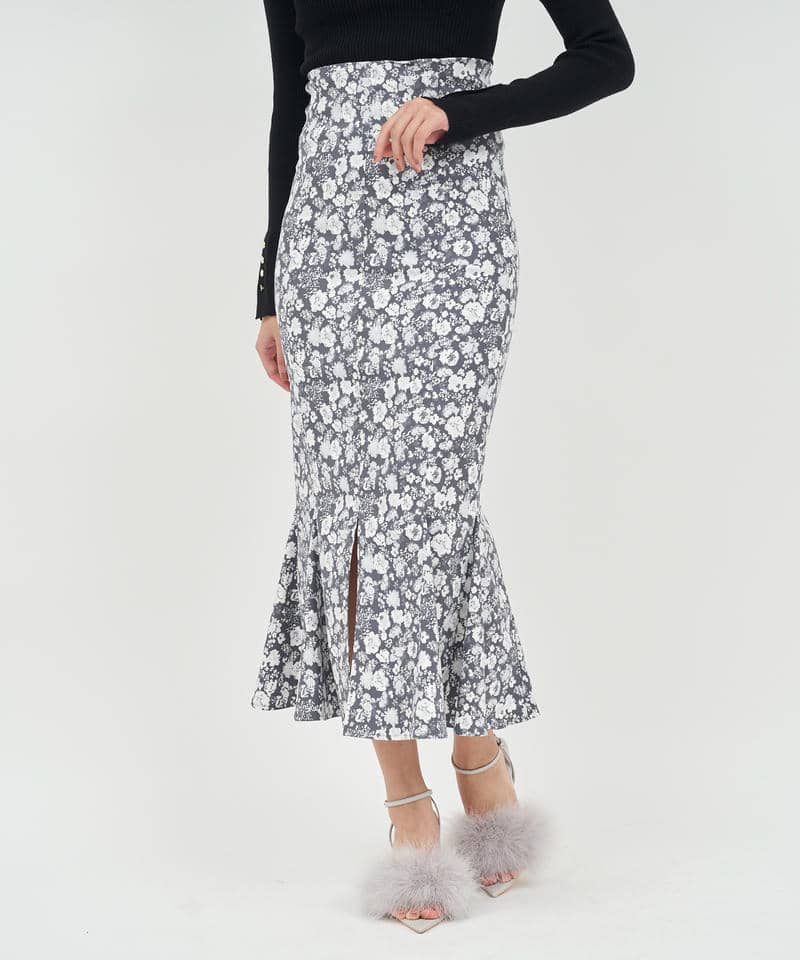 柄ストレッチマーメイドスカート 詳細画像 グレー 1