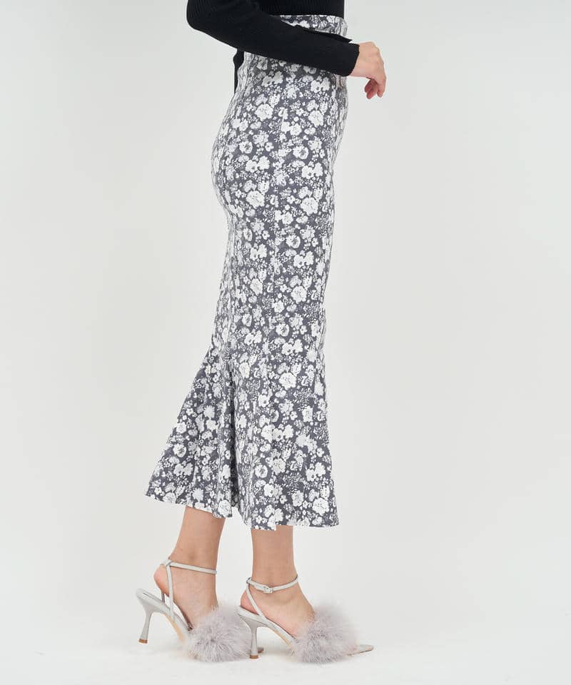 柄ストレッチマーメイドスカート 詳細画像 グレー 2