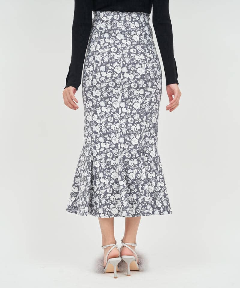 柄ストレッチマーメイドスカート 詳細画像 グレー 3