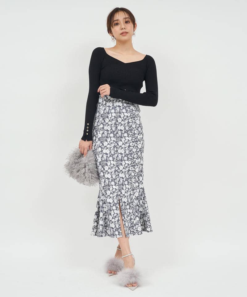 柄ストレッチマーメイドスカート 詳細画像 グレー 5