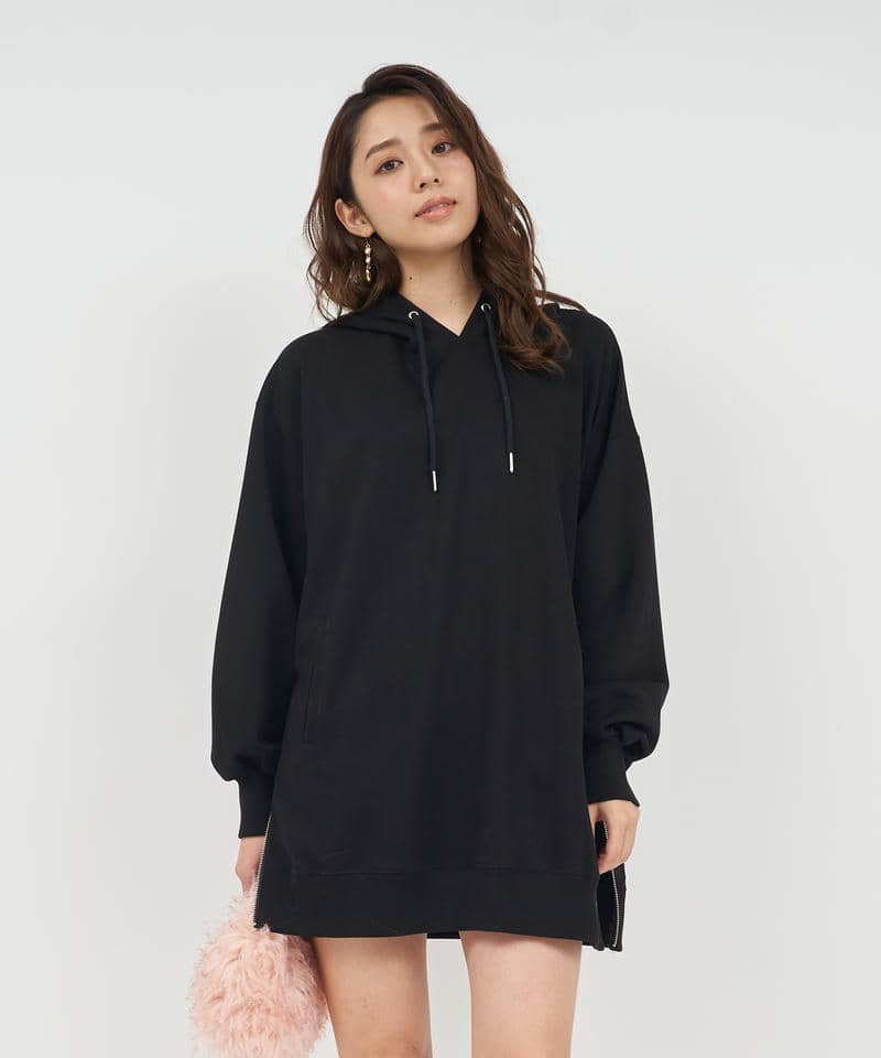 サイドZIPパーカーミニワンピース 詳細画像 ブラック 1