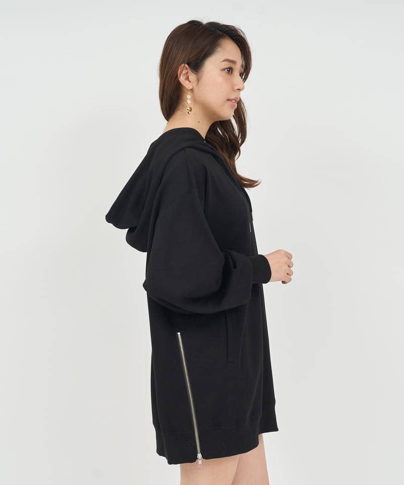 サイドZIPパーカーミニワンピース 詳細画像 ブラック 2