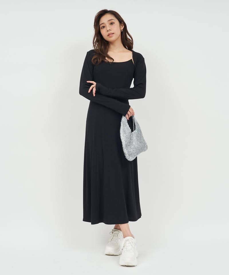 ボレロ付ビジューストラップワンピース 詳細画像 ブラック 1