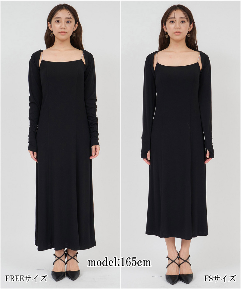 ボレロ付ビジューストラップワンピース 詳細画像 ブラック 11