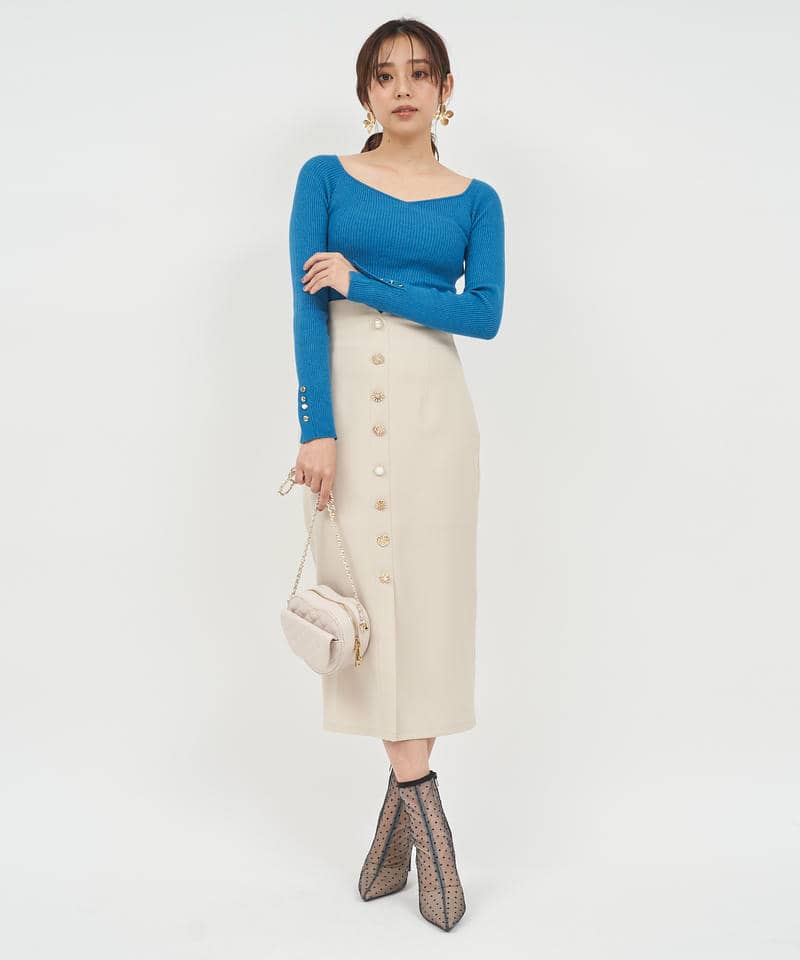 マルチボタンタイトスカート 詳細画像 ベージュ 2