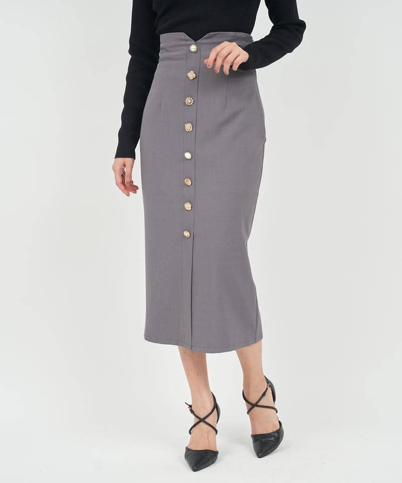 マルチボタンタイトスカート 詳細画像 グレー 1