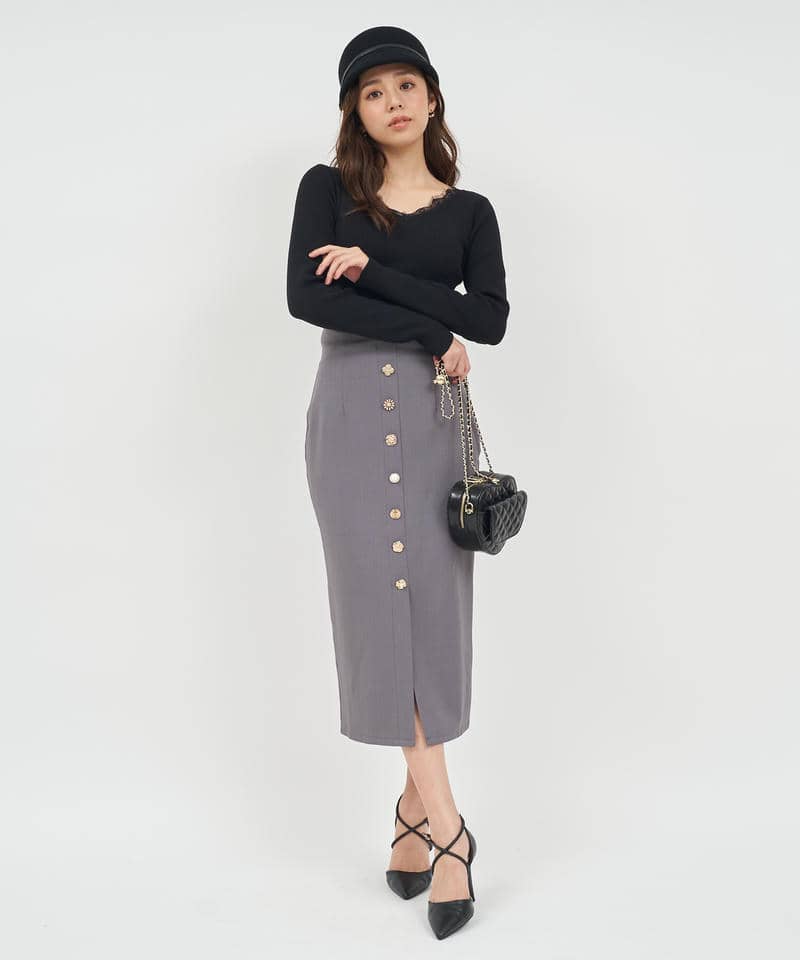 マルチボタンタイトスカート 詳細画像 グレー 9