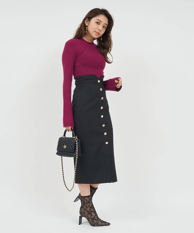 マルチボタンタイトスカート 詳細画像 ブラック 2