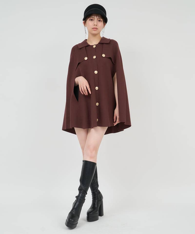 配色ニットケープジャケット 詳細画像 ブラウン 1