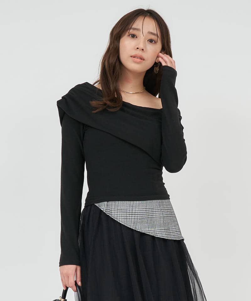 アシンメトリーカットトップス 詳細画像 ブラック 1