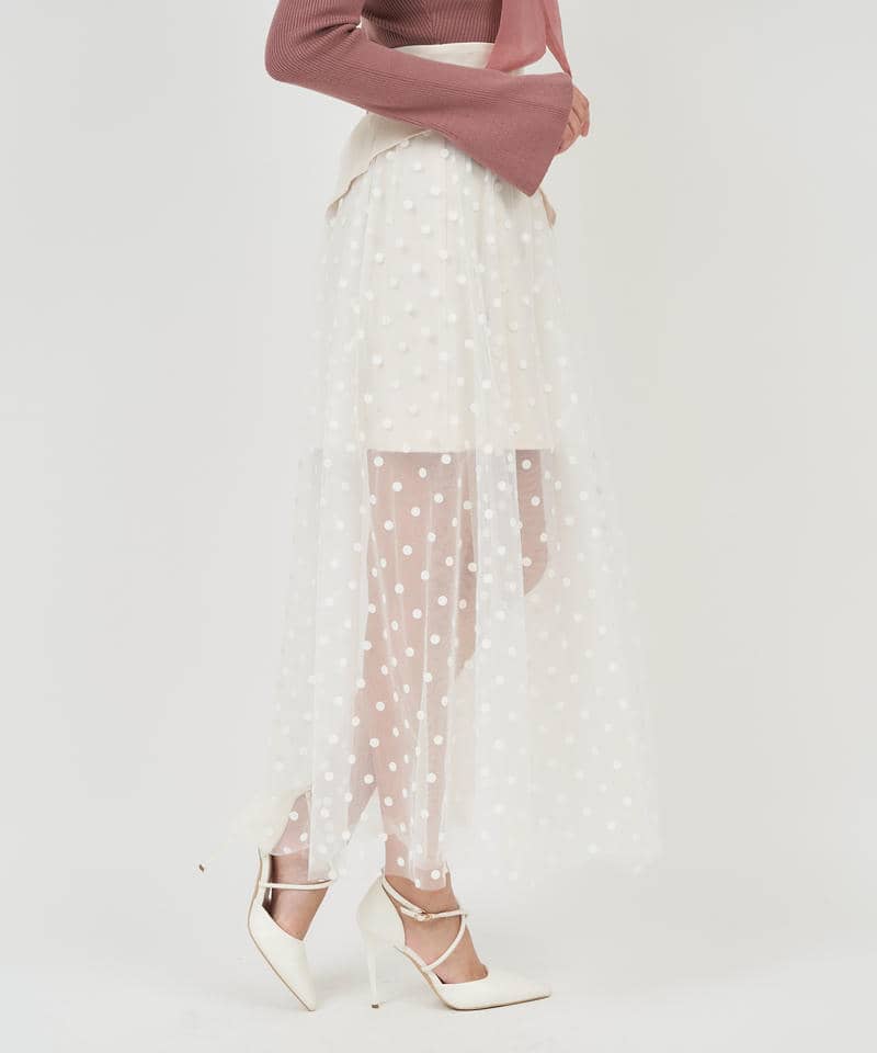 コルセット風ドッキングチュールスカート 詳細画像 オフホワイト 2