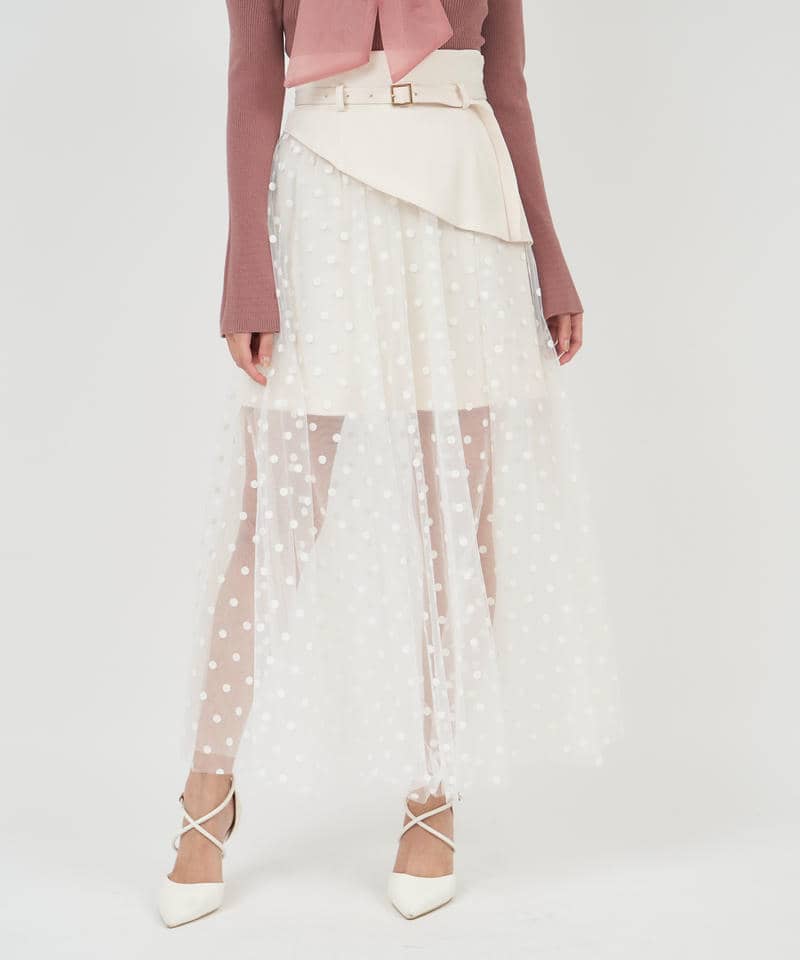 コルセット風ドッキングチュールスカート 詳細画像 オフホワイト 9