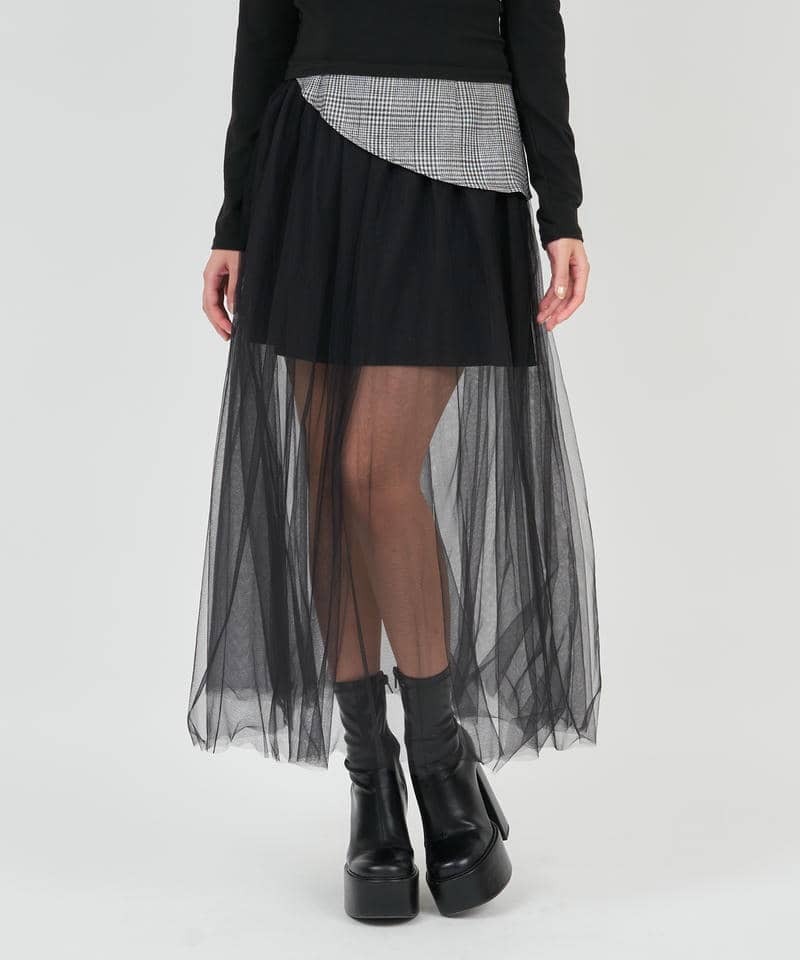 コルセット風ドッキングチュールスカート 詳細画像 チェック 1