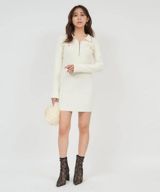 チェーントリミングダブルZIPタイトミニワンピース