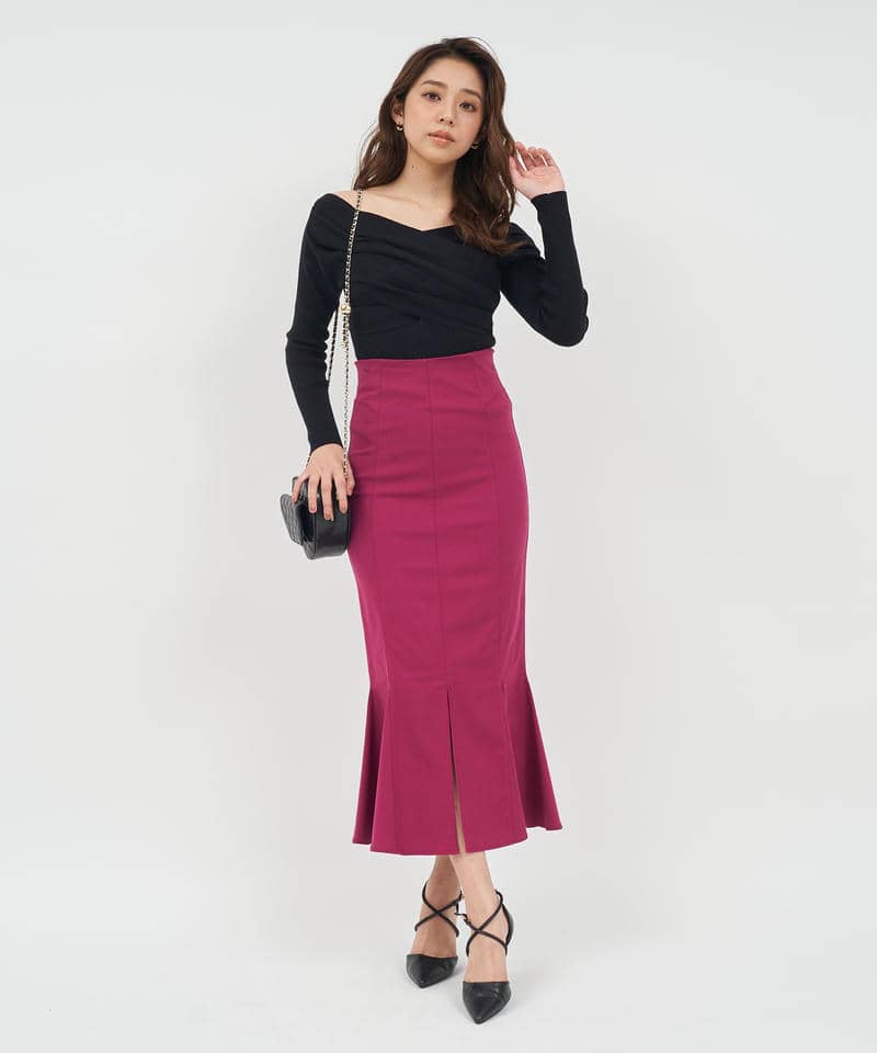 ガムストレッチマーメイドスカート&rsquo;24a 詳細画像 ボルドー 1