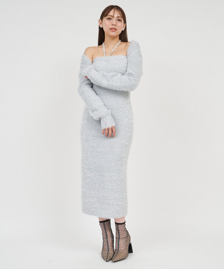 ラメシャギーボレロ付ベアワンピース