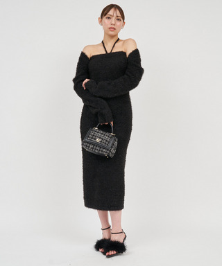 ラメシャギーボレロ付ベアワンピース