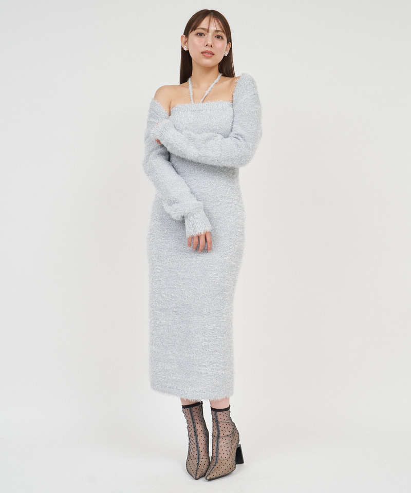 ラメシャギーボレロ付ベアワンピース 詳細画像 ライトグレー 1