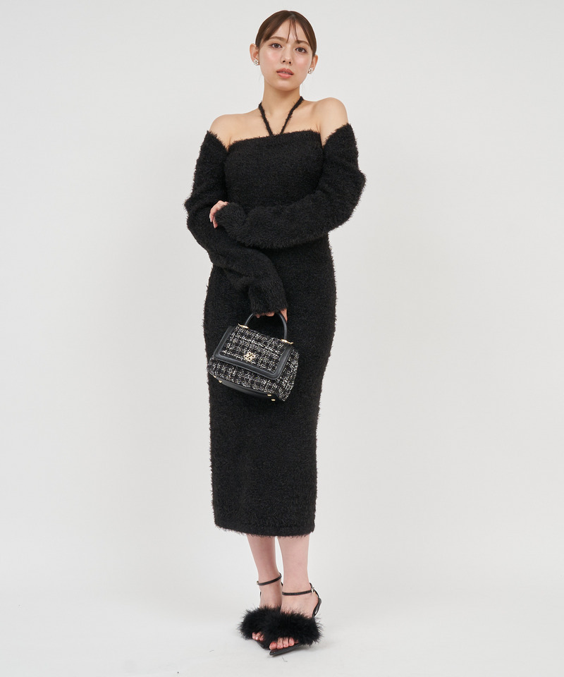 ラメシャギーボレロ付ベアワンピース 詳細画像 ブラック 1