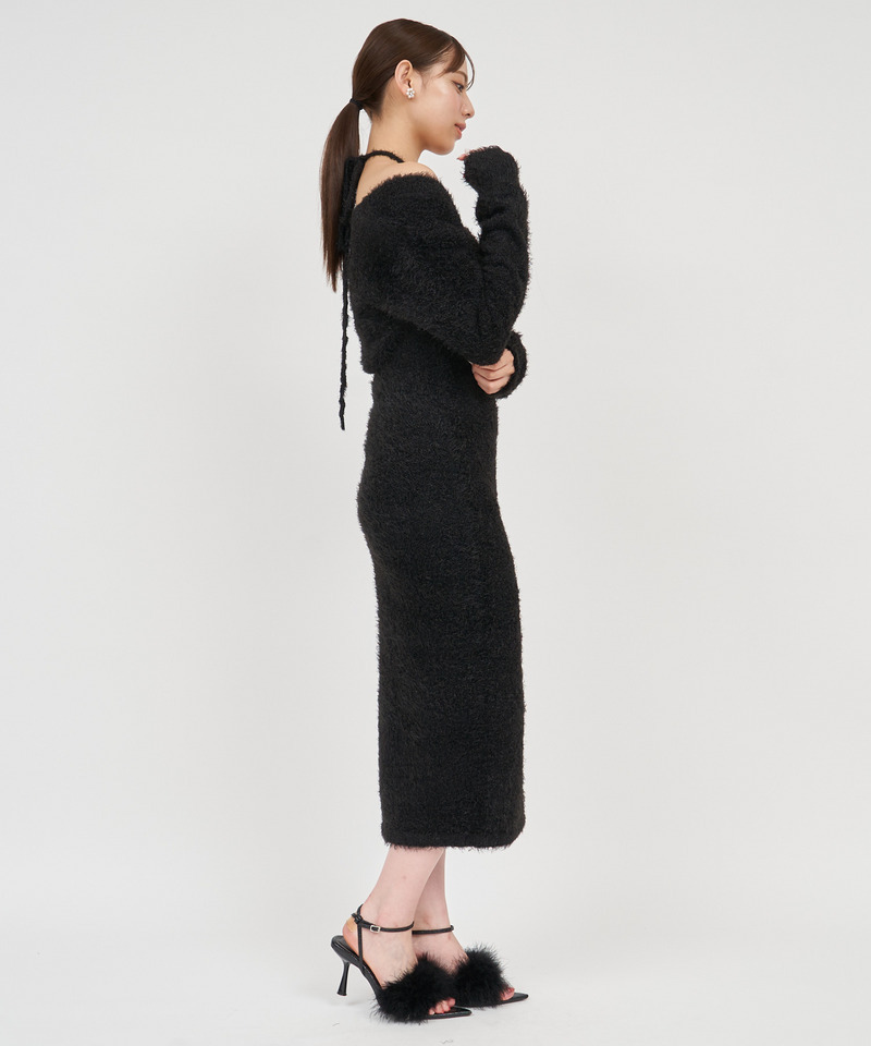 ラメシャギーボレロ付ベアワンピース 詳細画像 ブラック 2