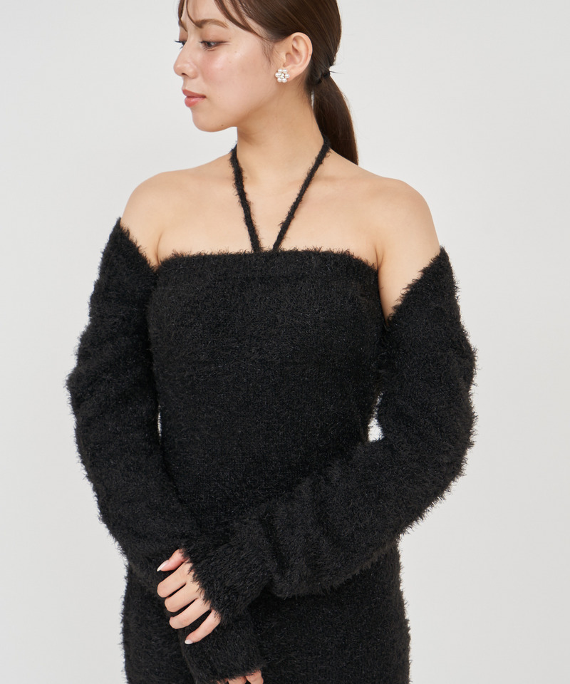 ラメシャギーボレロ付ベアワンピース 詳細画像 ブラック 4