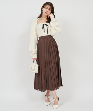 フリンジヘムプリーツロングスカート