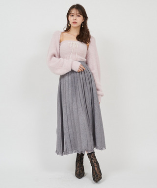 フリンジヘムプリーツロングスカート