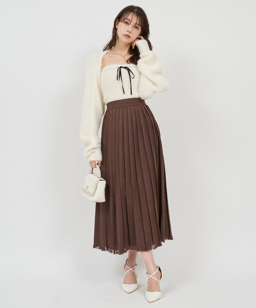 フリンジヘムプリーツロングスカート 詳細画像