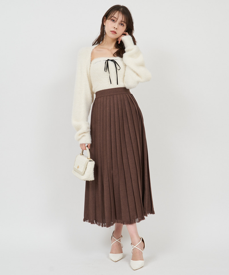 フリンジヘムプリーツロングスカート 詳細画像 ブラウン 1