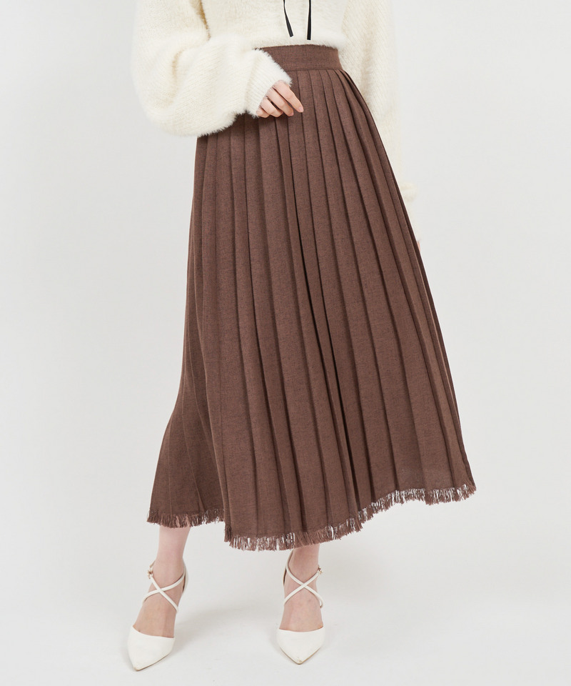 フリンジヘムプリーツロングスカート 詳細画像 ブラウン 2
