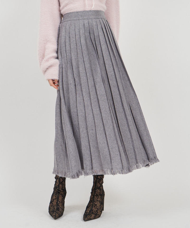 フリンジヘムプリーツロングスカート 詳細画像 グレー 2