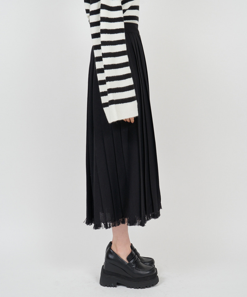 フリンジヘムプリーツロングスカート 詳細画像 ブラック 2