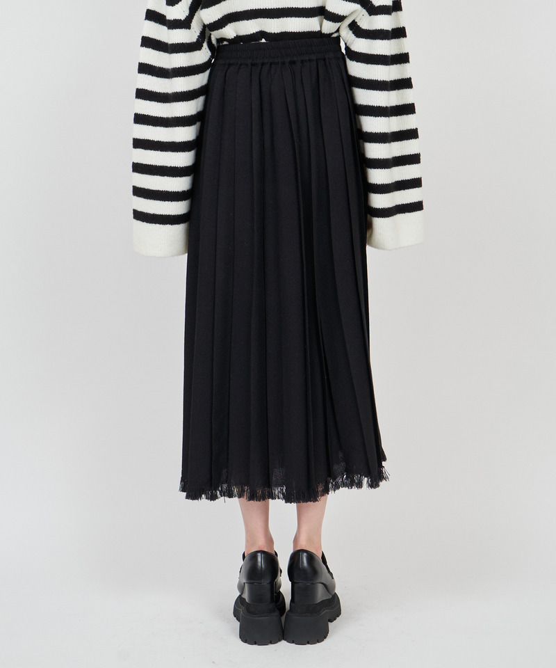 フリンジヘムプリーツロングスカート 詳細画像 ブラック 3
