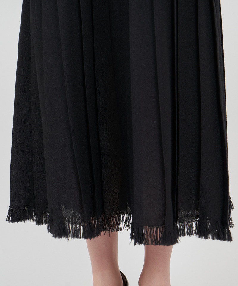 フリンジヘムプリーツロングスカート 詳細画像 ブラック 6