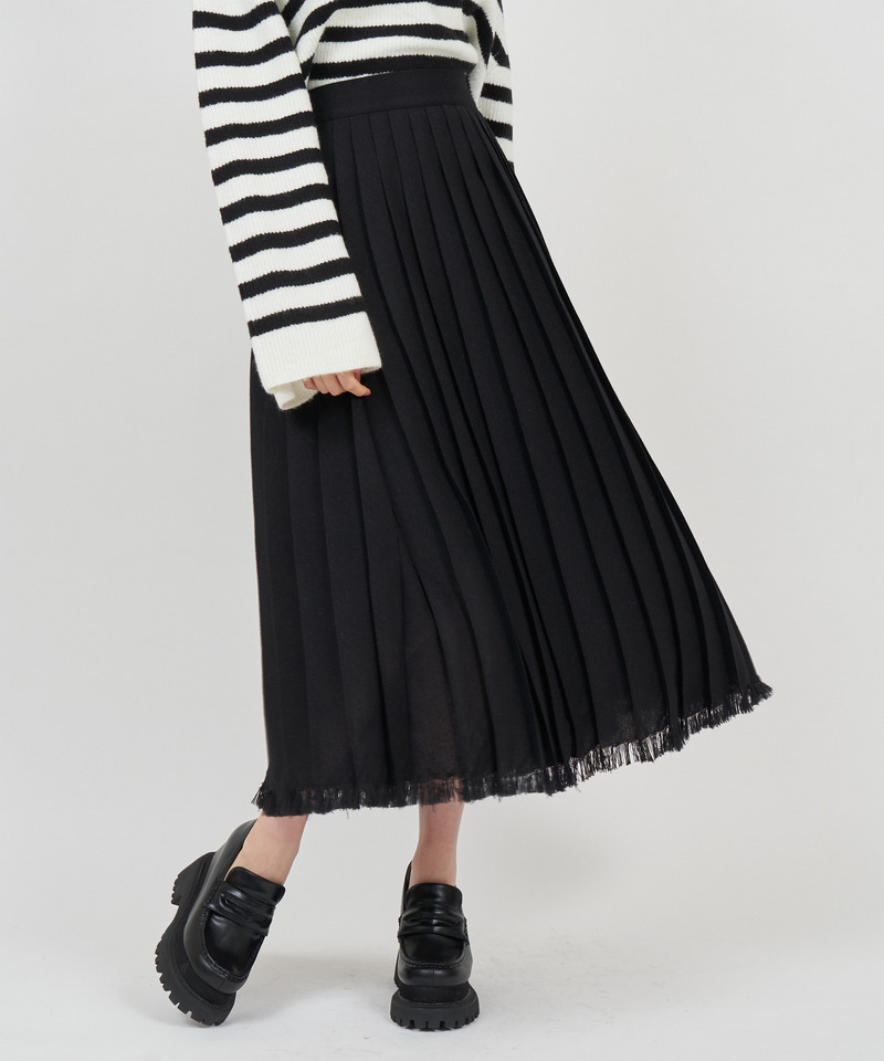 フリンジヘムプリーツロングスカート 詳細画像 ブラック 7